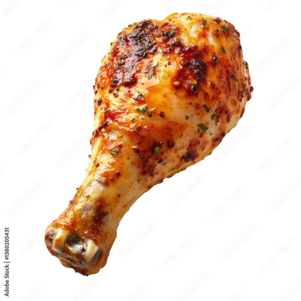 Crispy golden chicken drumstick with juicy meat isolated on transparent background Crispy golden chicken drumstick with juicy meat isolated on transparent background