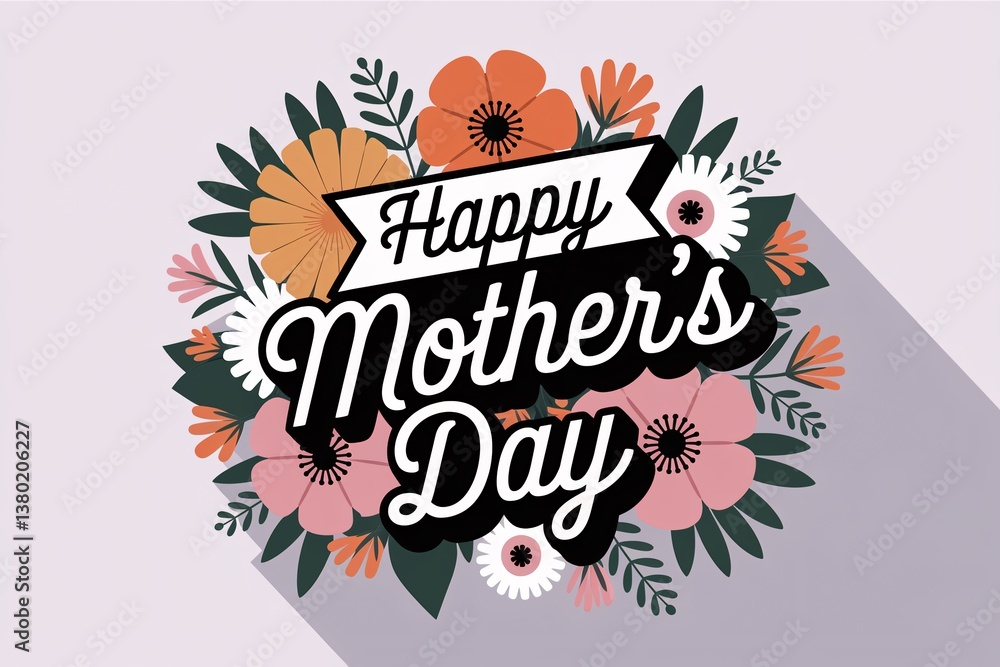 Obraz premium Share the Joy of Mother’s Day with a Beautiful Floral Greeting Card Featuring Elegant Typography and Vibrant Decorations—Express Love, Gratitude, and Appreciation with Thoughtful Messages That Capture