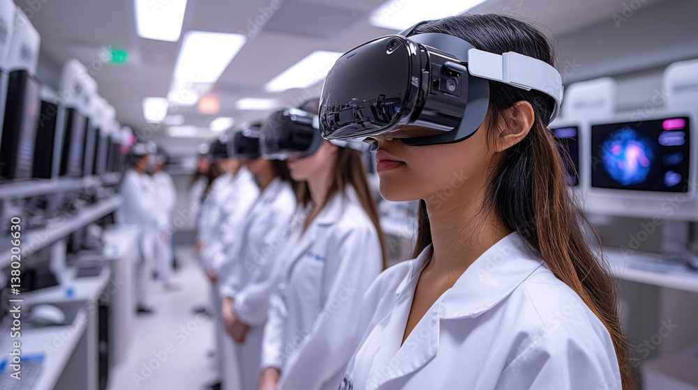 a futuristic nursing simulation lab where students practice emergency care using VR technology a futuristic nursing simulation lab where students practice emergency care using VR technology