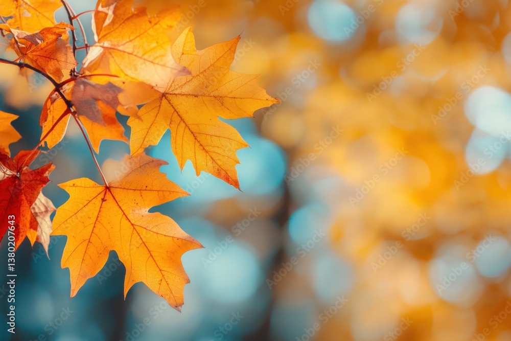 Vibrant autumn leaves illuminated by sunlight in a serene forest setting Vibrant autumn leaves illuminated by sunlight in a serene forest setting