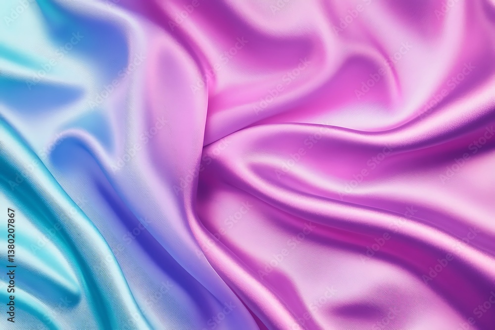 Obraz premium Pink tuquoise silk satin. Gradient. Wavy folds. Shiny fabric surface. Beautiful purple teal background with space for design.