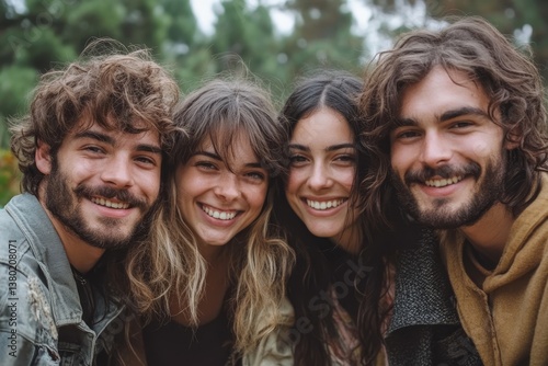 Group of friends having fun outdoor, Generative AI