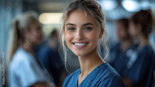 Nursing school interns working together in a hospital ward under supervision