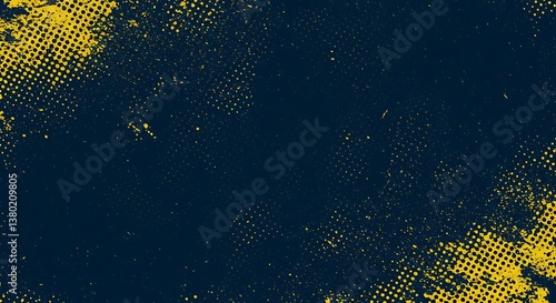 Golden Halftone Night Yellow Burst On Midnight Blue Navy And Gold Abstract Texture Dark Canvas Yellow Splatter Nocturne In Halftone Distressed Yellow Ink Effect AI Generated