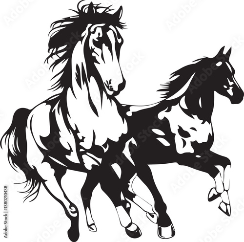 Couple Horse Running Vector Animal Illustration Silhouette