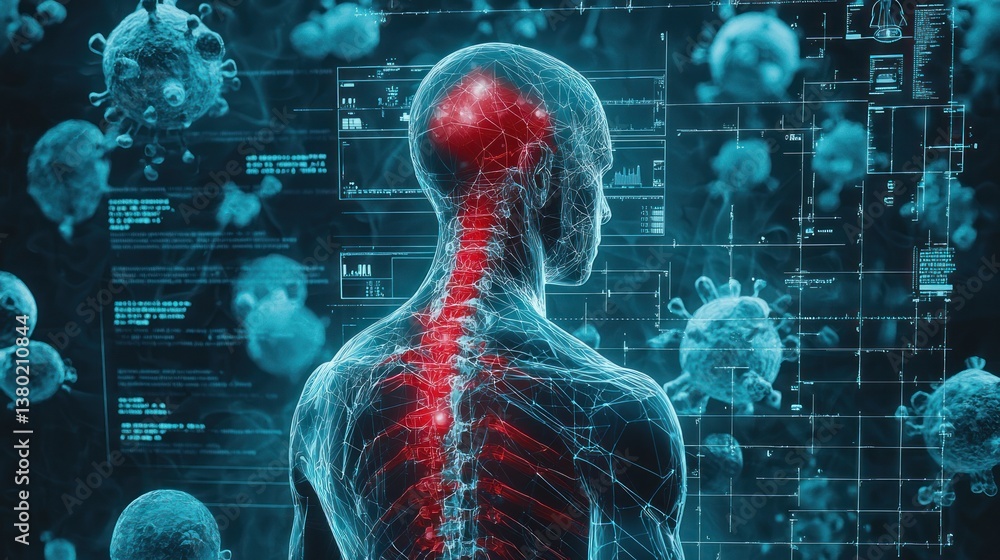 Human Anatomy Visualization with Neural Pathways and Virus Overlays for Medical Technology and Research Human Anatomy Visualization with Neural Pathways and Virus Overlays for Medical Technology and Research