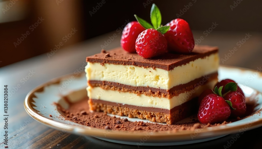 Rich cocoa-dusted tiramisu, perfectly portioned , sweet treat, coffee-flavored Rich cocoa-dusted tiramisu, perfectly portioned , sweet treat, coffee-flavored