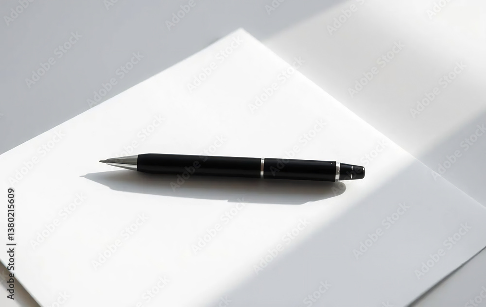 Fototapeta premium Single Black Pen on White Paper