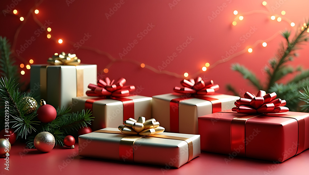 Vibrant Christmas Gift Background with Metallic and Matte Presents Vibrant Christmas Gift Background with Metallic and Matte Presents