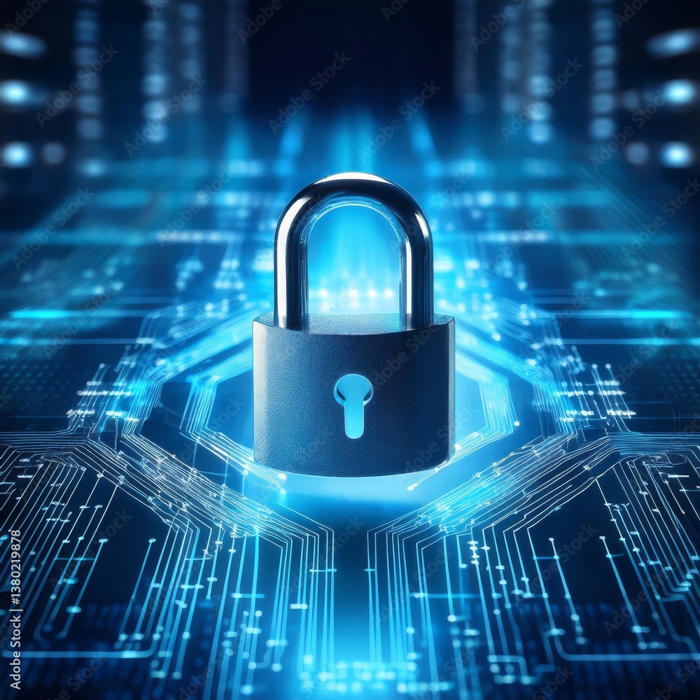 Locked padlock symbolizing protection and cyber security Locked padlock symbolizing protection and cyber security