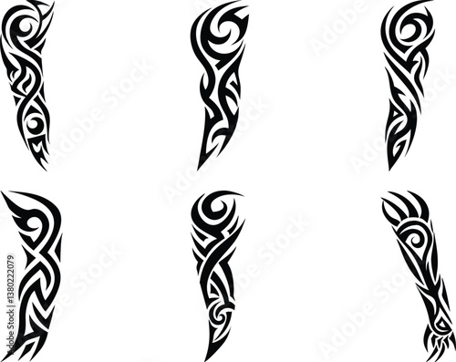 Set of arm sleeve tattoo vector illustration on a white background.