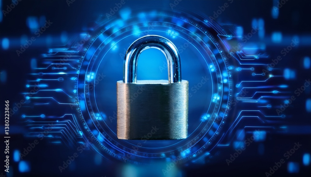 Locked padlock symbolizing protection and cyber security Locked padlock symbolizing protection and cyber security