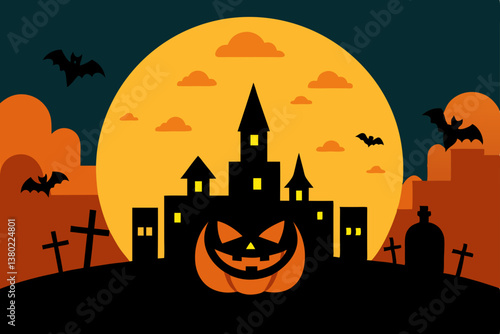 halloween background with pumpkin and bats