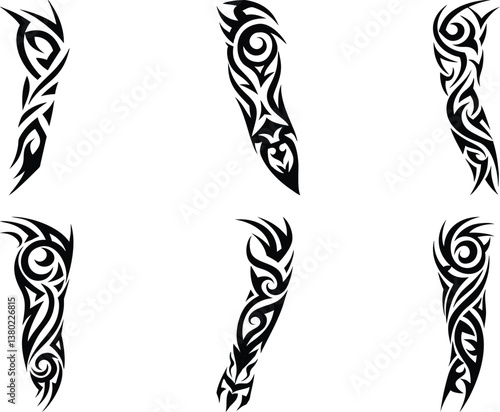 Set of arm sleeve tattoo vector illustration on a white background.