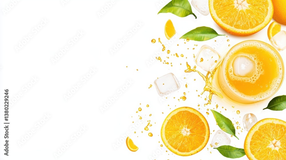 Fresh orange juice with slices and ice cubes Fresh orange juice with slices and ice cubes