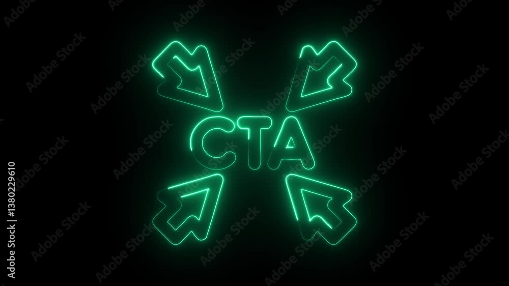 Glowing neon cta icon isolated on black background. HD Video motion graphic animation Glowing neon cta icon isolated on black background. HD Video motion graphic animation