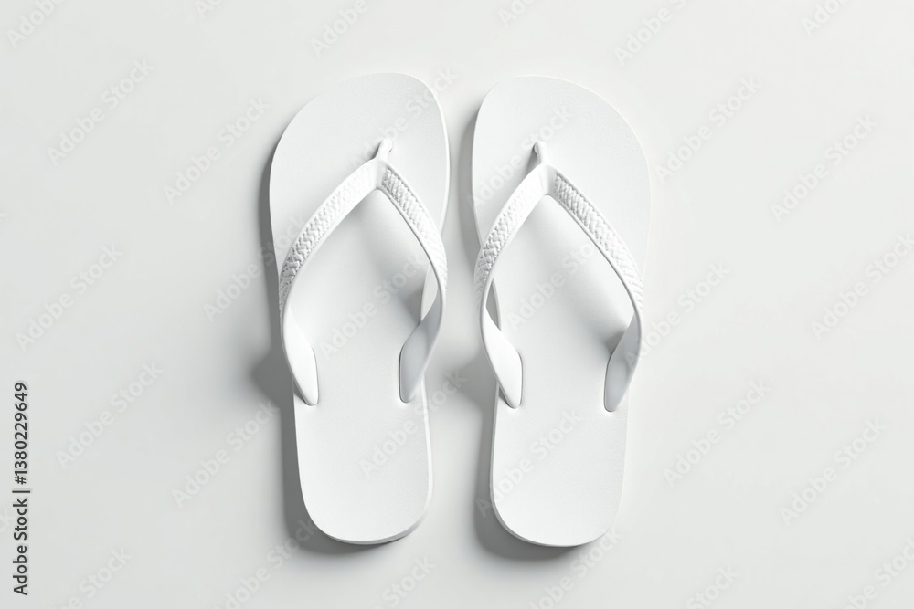 Pair of white flip-flops, isolated, studio shot, beach, apparel, clean Pair of white flip-flops, isolated, studio shot, beach, apparel, clean