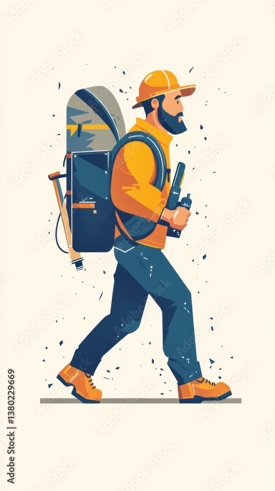 Obraz premium Adventurous man with a backpack standing in a scenic natural landscape ready to explore the wonders of the outdoors