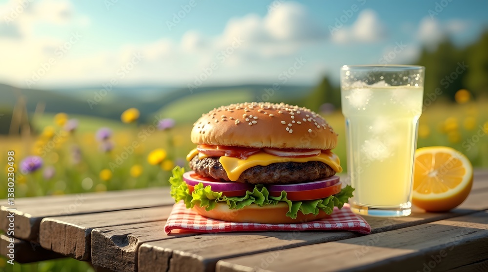 Cheeseburger Picnic Summer Food Lemonade and Nature
