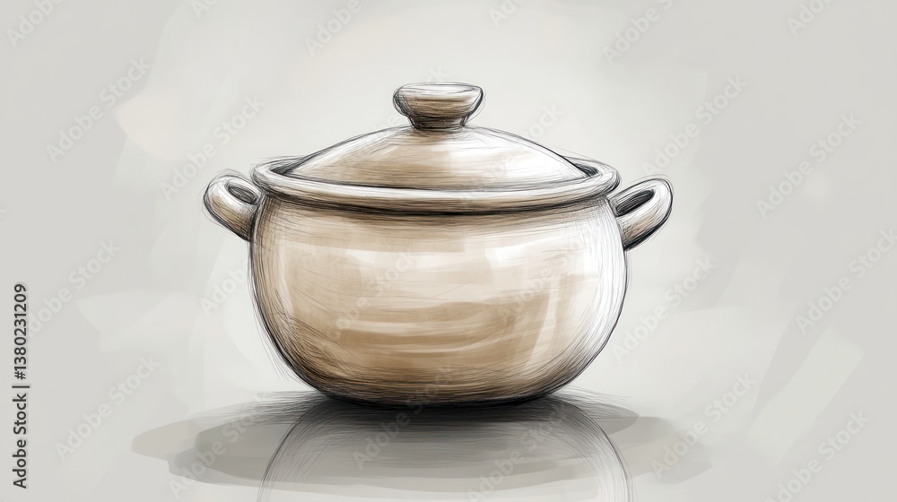 Ceramic pot, digital painting, kitchenware, light background Ceramic pot, digital painting, kitchenware, light background