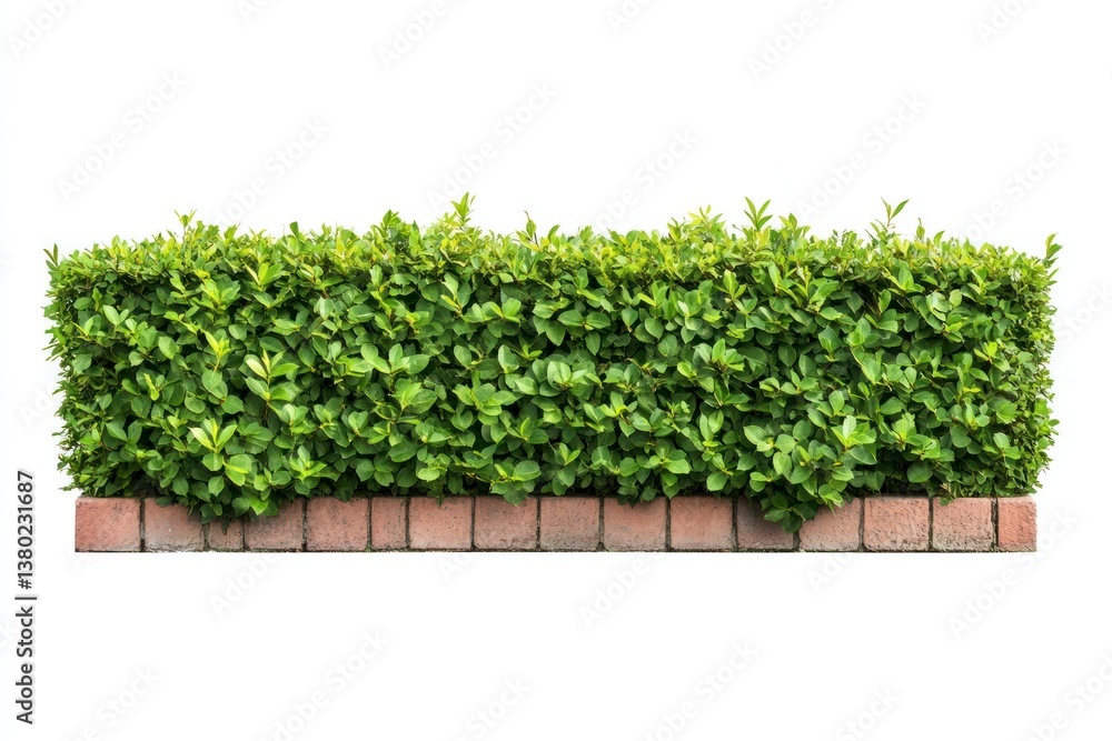 Green Hedge with Brick Border Isolated on White Background Photography Green Hedge with Brick Border Isolated on White Background Photography