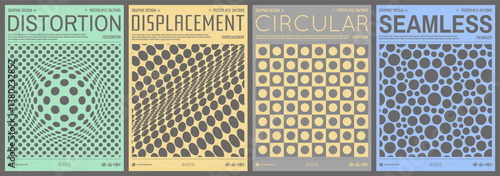 Wavy dotted background with optical illusion. Background with convex hemisphere. Volumetric composition. Many chaotic circles of different sizes in empty space. Cover design template. Vector.