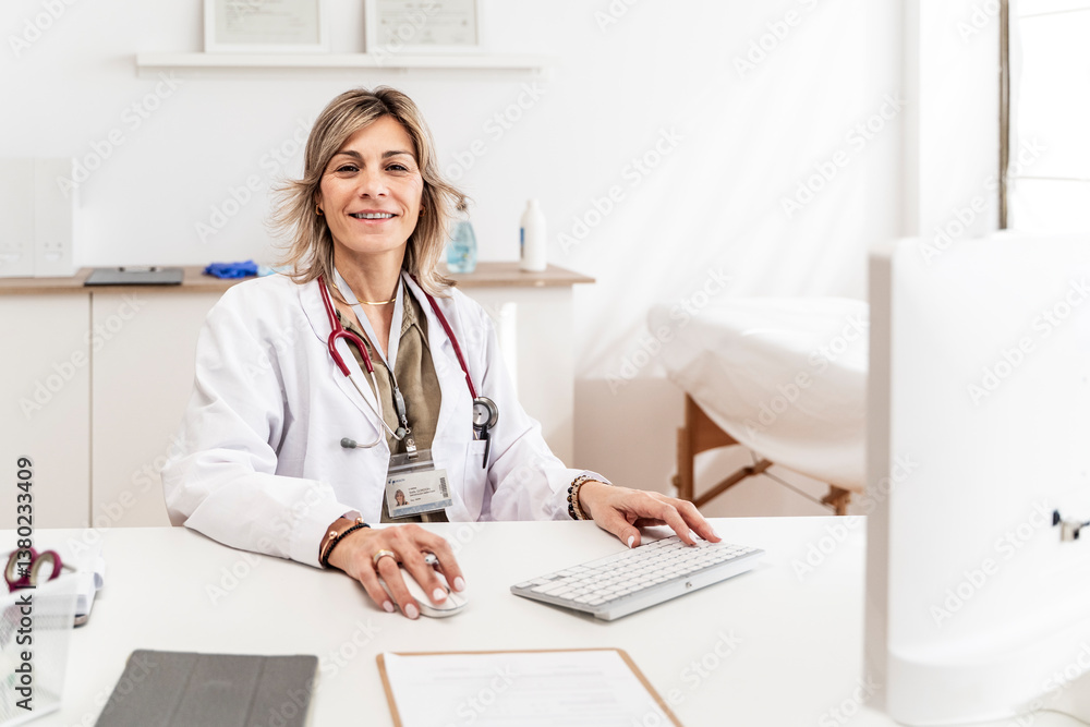 Doctor in a medical office with a stethoscope and clipboard Doctor in a medical office with a stethoscope and clipboard