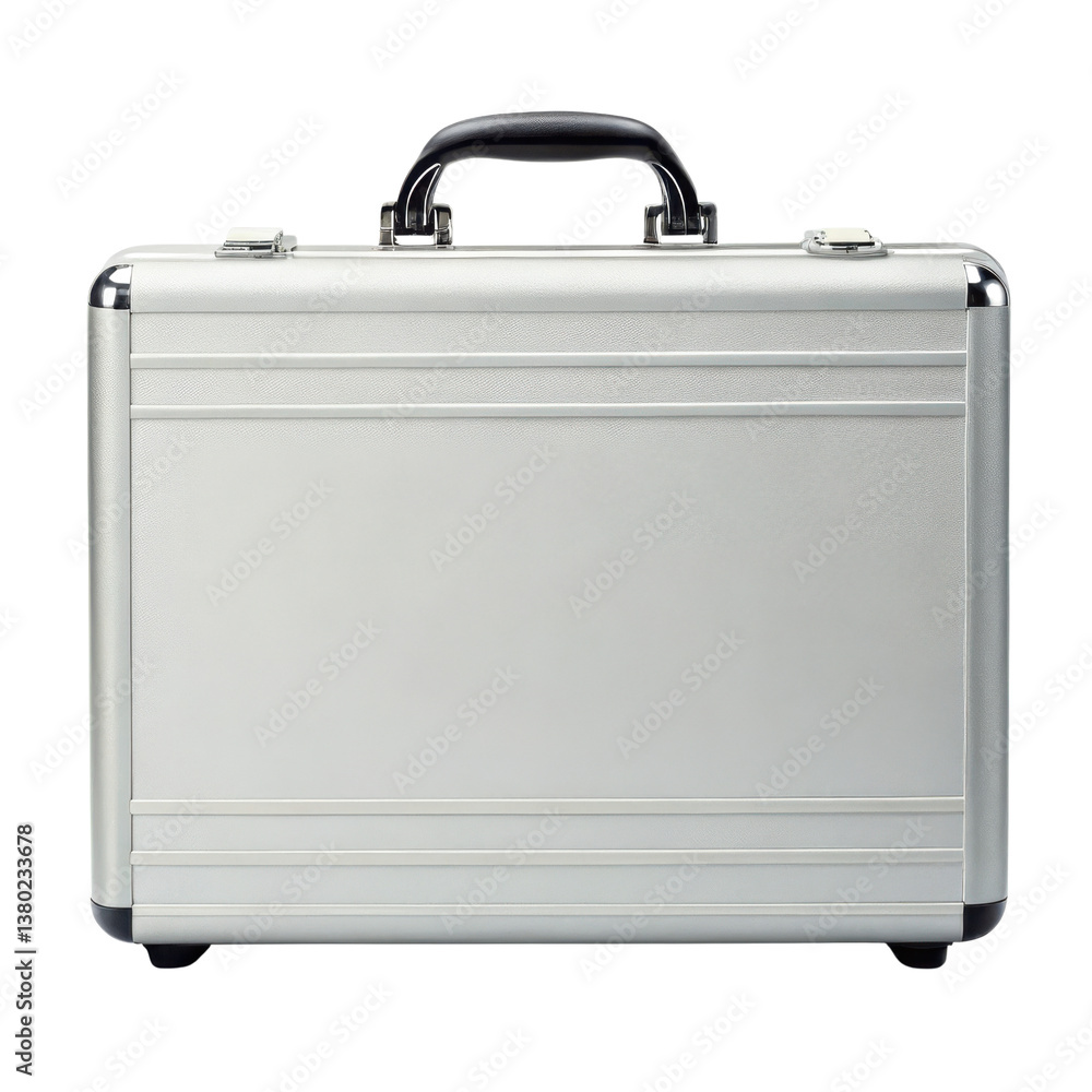 sleek silver briefcase with sturdy handle, perfect for business or travel