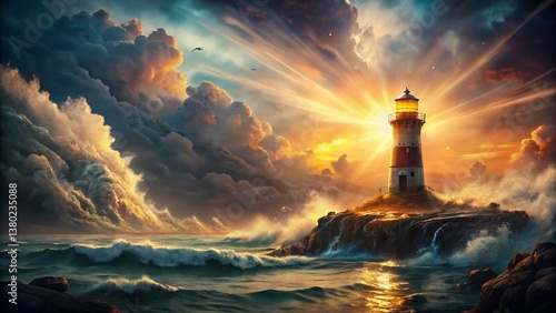 Double Exposure Lighthouse Seascape: Dramatic Coastal Light and Waves