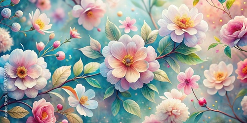 Spring Floral Pattern: Delicate Blossoms and Vibrant Hues Stock Photo