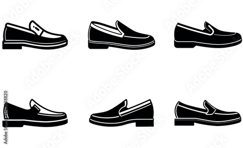 Black and White Loafer Shoe Icons Set