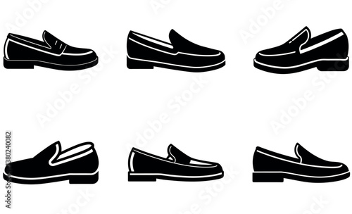 Black and White Loafer Shoe Icons Set