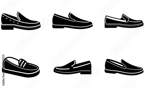 Black and White Loafer Shoe Icons Set