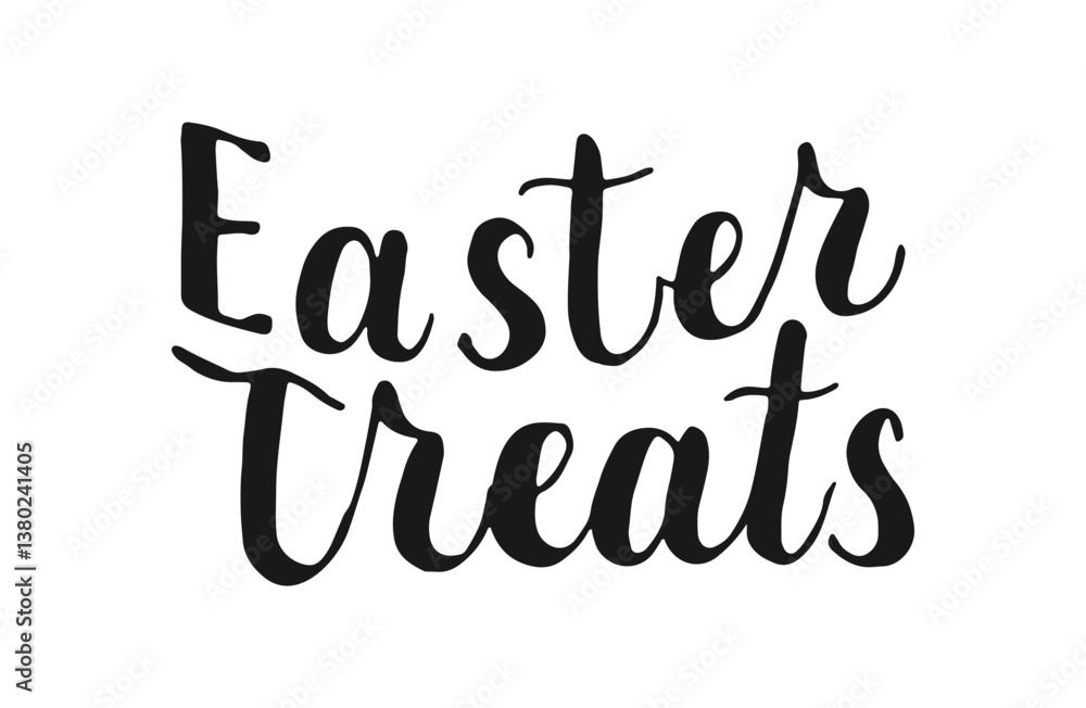 Naklejka premium Easter Treats Hand drawn Calligraphy lettering. Text banner poster card. Handwritten black words isolated on white background