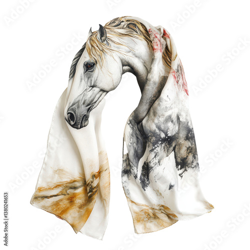 Elegant scarf featuring a horse design on a Transparent background, perfect for equestrian enthusiasts, scarf with a picture a horse on it, PNG background