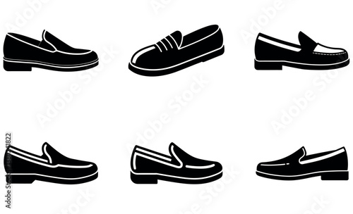 Black and White Loafer Shoe Icons Set