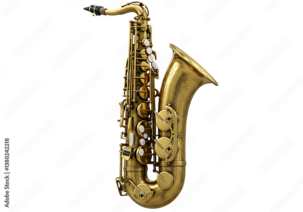 Naklejka premium Isolated Brass Saxophone Detailed Instrument with Keys Music and Jazz