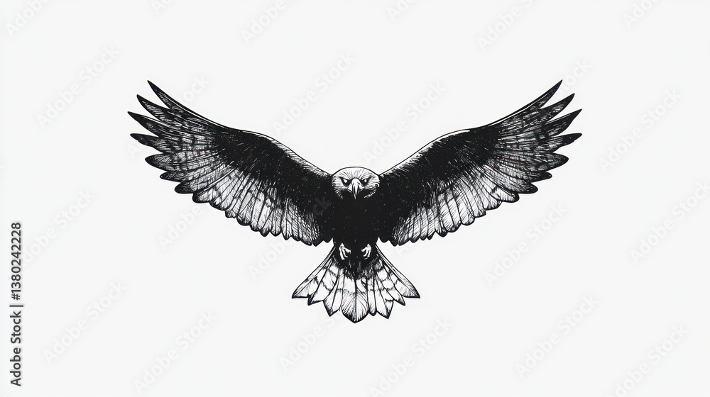 Obraz premium Majestic eagle in flight, sketched, white background