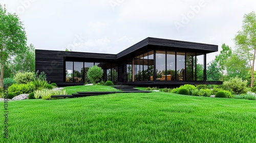 Wallpaper Mural Modern Black House on Lush Green Lawn Torontodigital.ca