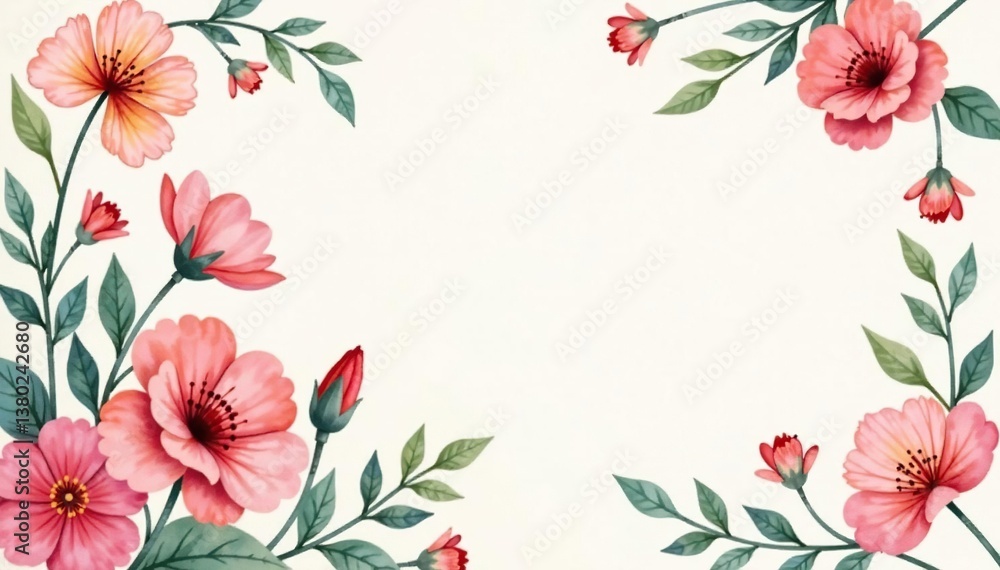 Fototapeta premium Delicate watercolor floral pattern on light background, background, floral pattern