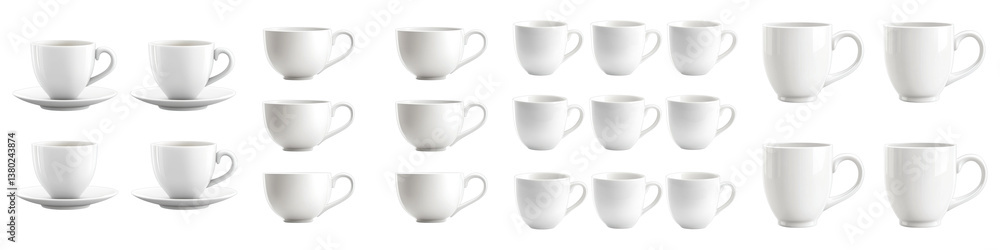 White coffee cups isolated on transparent background. PNG ,Set of