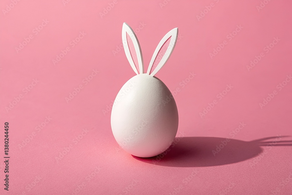 Obraz premium Simple White Easter Egg with Bunny Ears, Flat Lay on Solid Pink