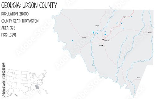 Large and detailed map of Upson County in Georgia, USA.
