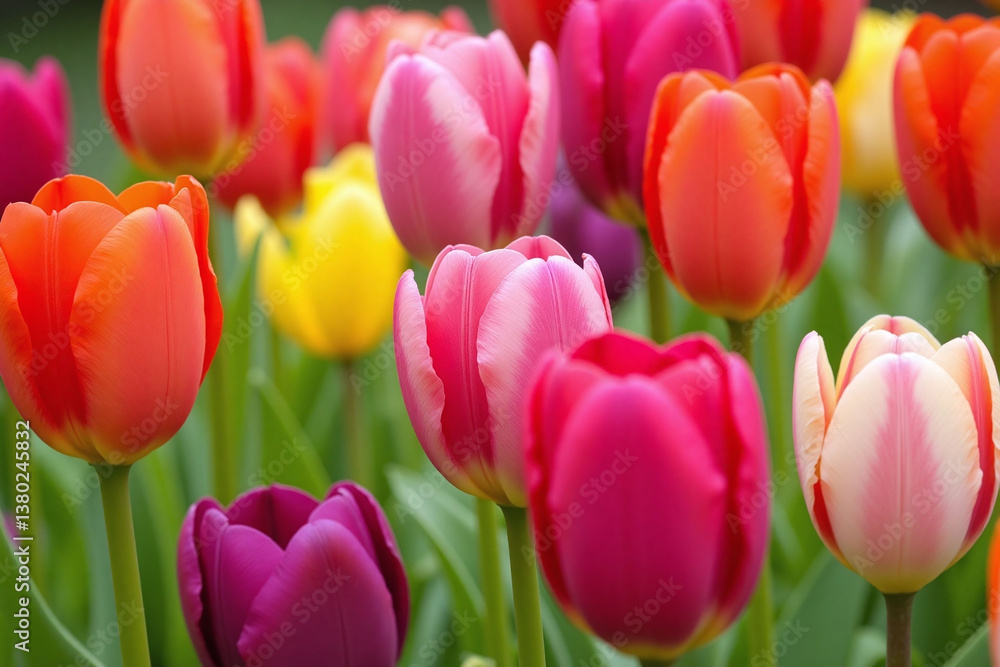 Fototapeta premium bouquet of colorful tulips in a vase on a white background