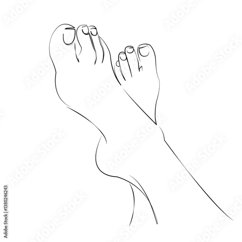 One continuous line art drawing flat illustration leg, foot, skin, female, woman, smooth, bare. Isolated image hand draw outline on white background