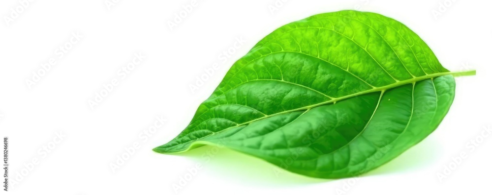 Single, isolated leaf with veins on white background, botanical art, green Single, isolated leaf with veins on white background, botanical art, green