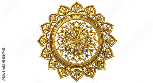 Golden Mandala Ornament on White Background Decorative Design Element