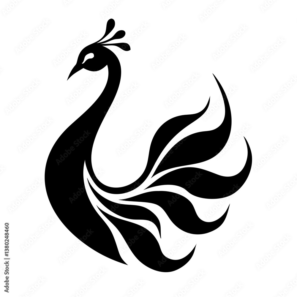 Fototapeta premium Peacock silhouette isolated on a white background.