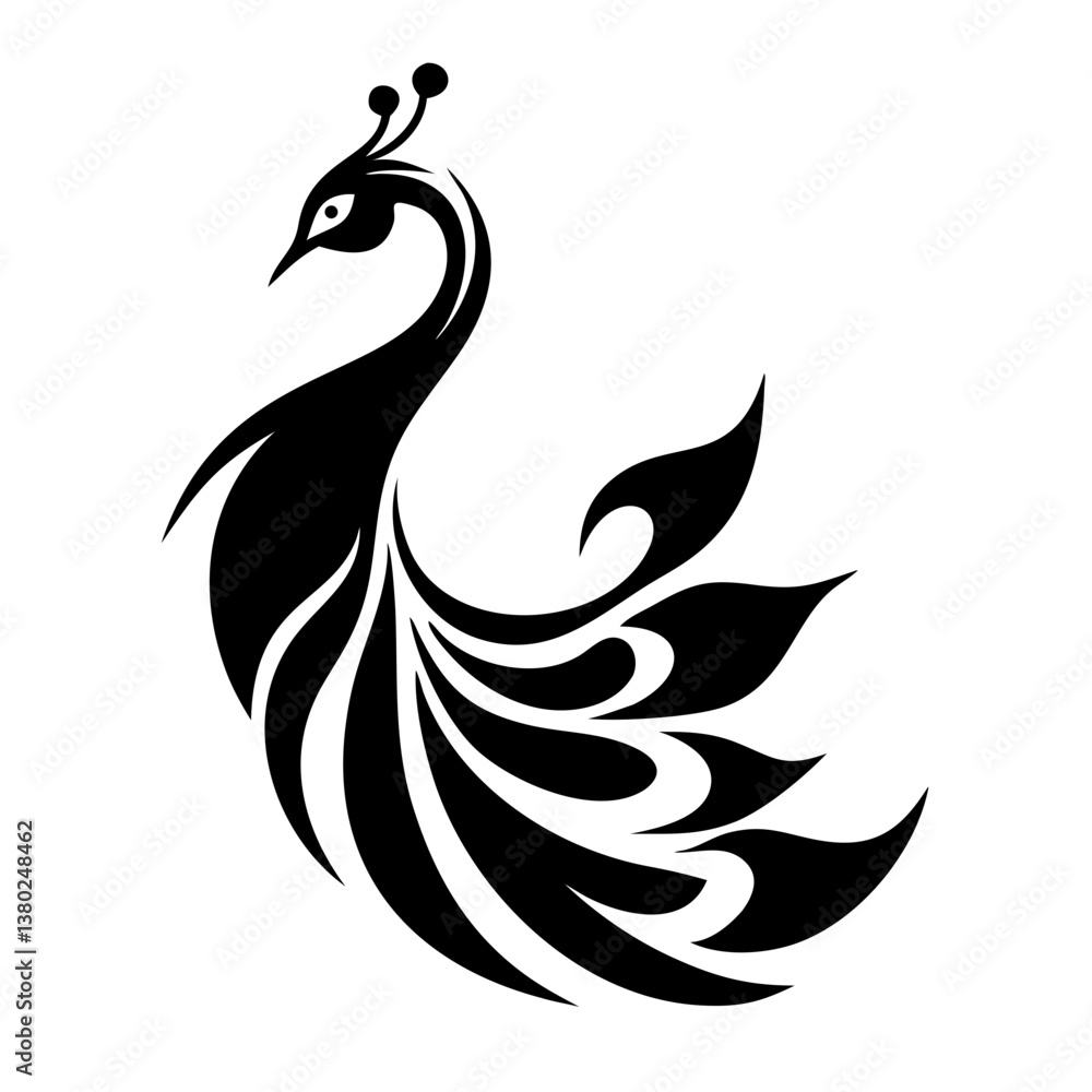 Fototapeta premium Peacock silhouette isolated on a white background.