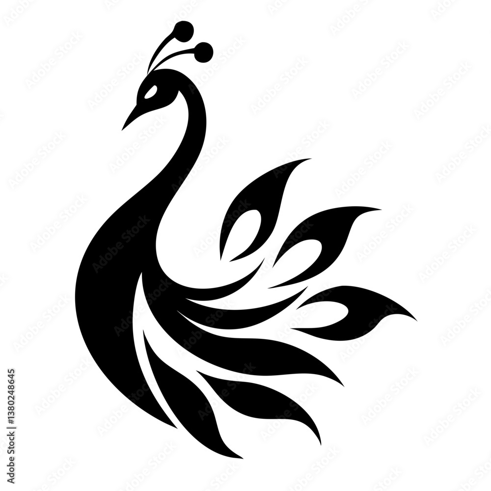 Fototapeta premium Peacock silhouette isolated on a white background.